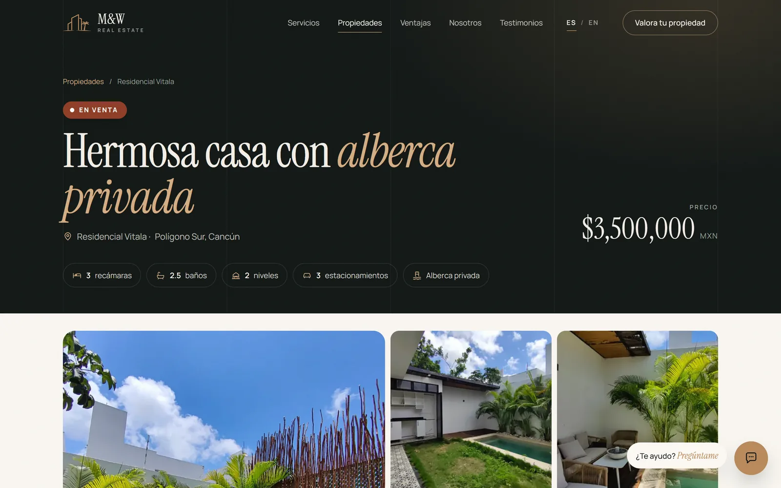 Página de una casa en venta con su precio y características